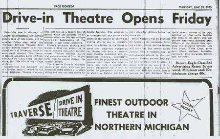 Traverse Drive-In Theatre - Newspaper Ad June 30 1950